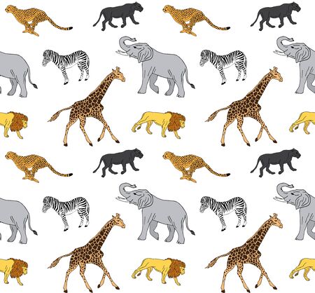 Vector seamless pattern of hand drawn doodle sketch african animals isolated on white backgroundのイラスト素材