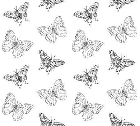 Vector seamless pattern of hand drawn doodle sketch butterfly isolated on white backgroundのイラスト素材