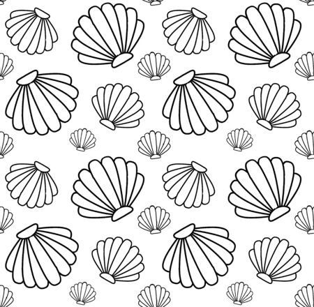 Vector seamless pattern of black line shell isolated on white backgroundのイラスト素材