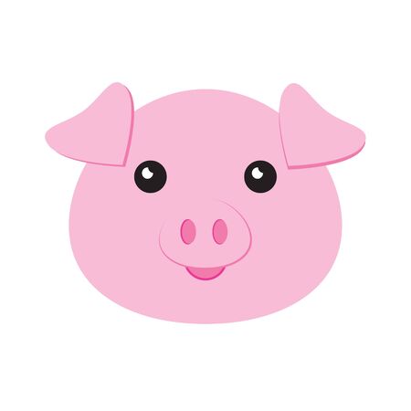 Vector flat cartoon pig face isolated on white backgroundのイラスト素材