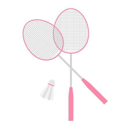 Vector flat cartoon pink set collection of badminton game equipment isolated on white backgroundのイラスト素材