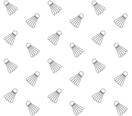 Vector seamless pattern of black line badminton shuttlecock isolated on white backgroundのイラスト素材