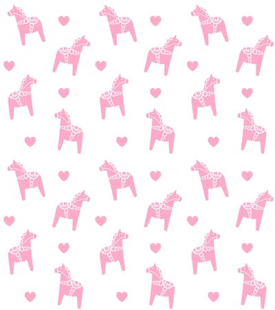 Vector seamless pattern of flat cartoon pastel pink Scandinavian Swedish horse isolated on white backgroundのイラスト素材