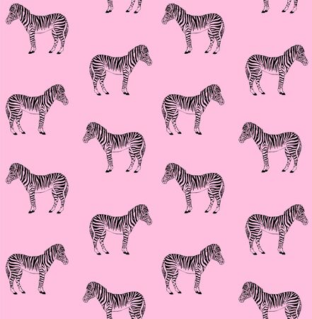 Vector seamless pattern of hand drawn doodle sketch zebra isolated on pastel pink backgroundのイラスト素材