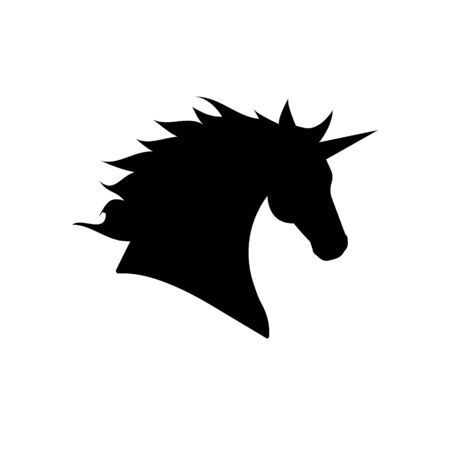 Vector flat black silhouette of unicorn head isolated on white backgroundのイラスト素材