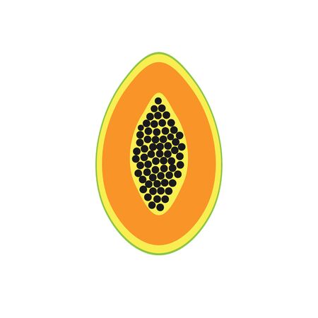 Vector flat cartoon icon of papaya fruit isolated on white backgroundのイラスト素材