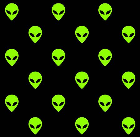 Vector seamless pattern of neon green alien face isolated on black backgroundのイラスト素材