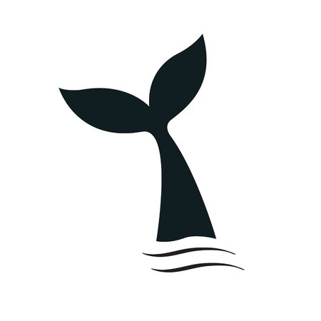 Vector flat black whale tail silhouette isolated on white backgroundのイラスト素材