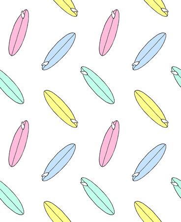 Vector seamless pattern of hand drawn pastel doodle sketch surf board isolated on white backgroundのイラスト素材