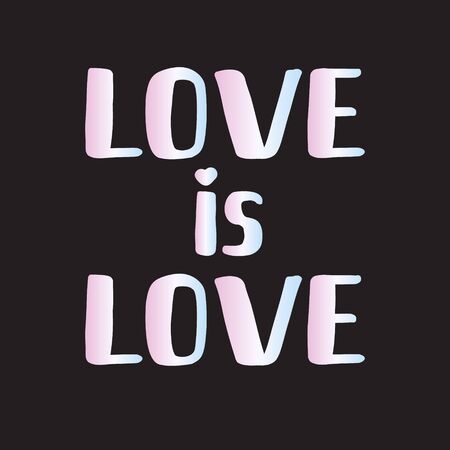 Vector holographic love is love lettering poster isolated on black backgroundのイラスト素材
