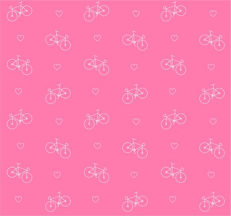 Vector seamless pattern of white line bicycle and heart isolated on pink backgroundのイラスト素材