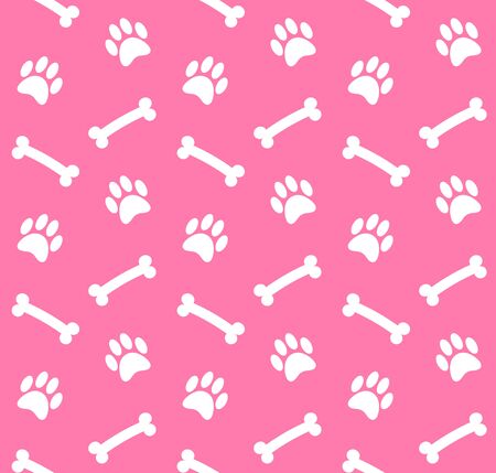 Vector seamless pattern of paw and bone isolated on pink backgroundのイラスト素材