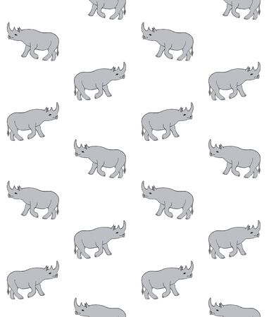 Vector seamless pattern of gray line hand drawn sketch rhinoceros rhino isolated on white backgroundのイラスト素材
