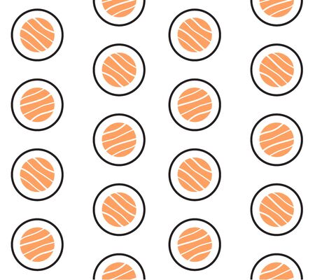 Vector seamless pattern of flat asian fish sushi rolls isolated on white backgroundのイラスト素材