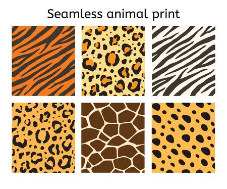 Vector set of seamless pattern of different animal skin fur print isolated on white backgroundのイラスト素材