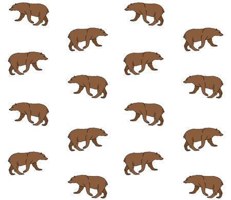 Vector seamless pattern of brown hand drawn sketch grizzly bear isolated on white backgroundのイラスト素材
