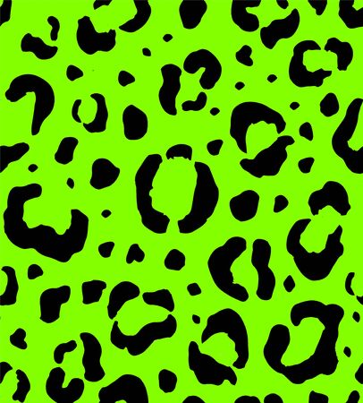 Vector seamless pattern of neon green leopard spots fur print isolated on black backgroundのイラスト素材