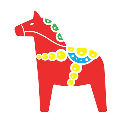 Vector flat cartoon red Scandinavian Swedish horse isolated on white backgroundのイラスト素材