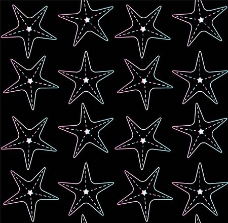 Vector seamless pattern of holographic star fish starfish isolated on black backgroundのイラスト素材