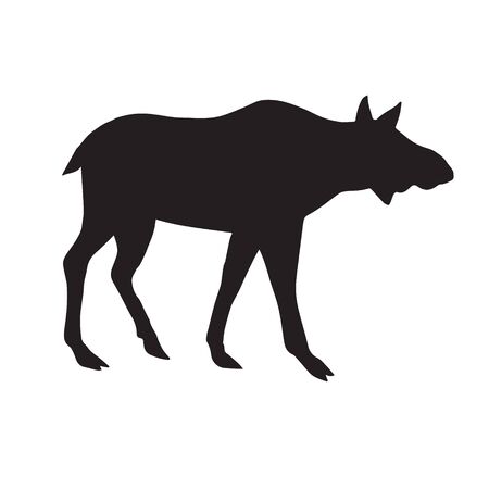 Vector black silhouette of female moose cow  isolated on white backgroundのイラスト素材