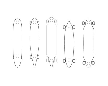 Vector outline black longboard icon set collection isolated on white backgroundのイラスト素材