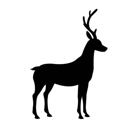 Vector black flat silhouette of standing deer  icon isolated on white backgroundのイラスト素材