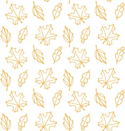 Vector seamless pattern of orange hand drawn doodle sketch fall leaves isolated on white backgroundのイラスト素材