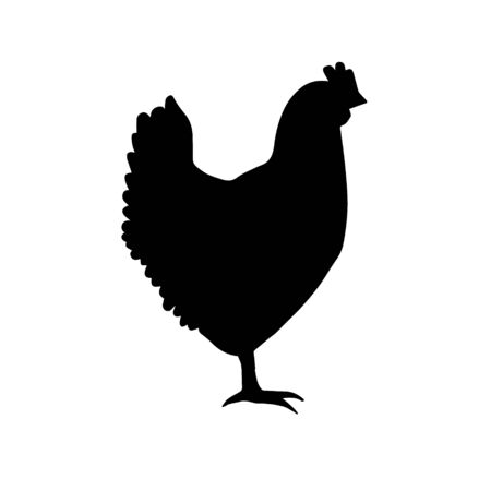 Vector black silhouette of chicken isolated on white backgroundのイラスト素材