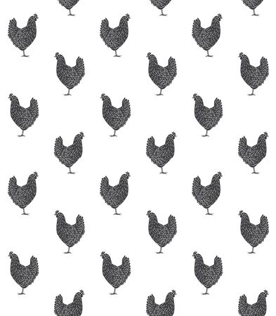 Vector seamless pattern of hand drawn doodle sketch black chicken isolated on white backgroundのイラスト素材
