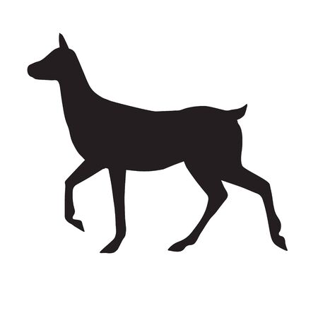 Vector black silhouette of female deer isolated on white backgroundのイラスト素材