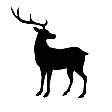 Vector black silhouette of forest deer isolated on white backgroundのイラスト素材