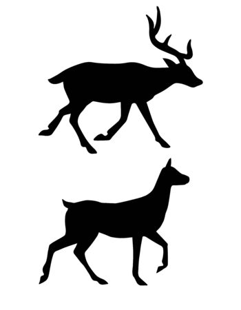 Vector flat black silhouette of deer isolated on white backgroundのイラスト素材