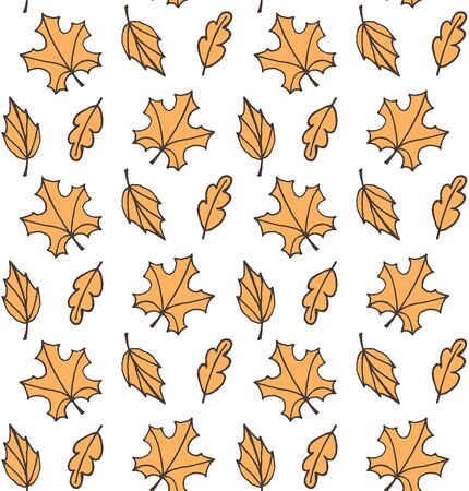 Vector seamless pattern of hand drawn doodle sketch fall leaves isolated on white backgroundのイラスト素材