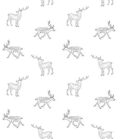 Vector seamless pattern of hand drawn sketch deer isolated on white backgroundのイラスト素材