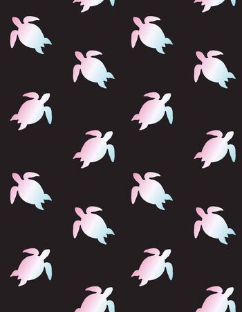Vector seamless pattern of holographic turtle silhouette isolated on black backgroundのイラスト素材