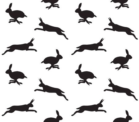 Vector seamless pattern of black hare silhouette isolated on white backgroundのイラスト素材