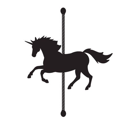 Vector flat black horse carousel silhouette icon isolated on white backgroundのイラスト素材