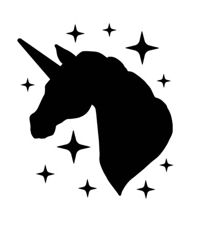 Vector black silhouette of unicorn head isolated on white backgroundのイラスト素材