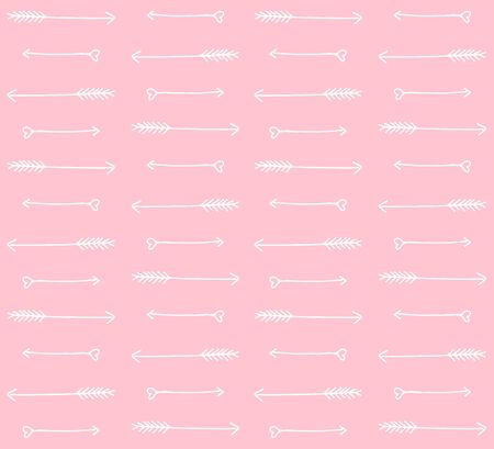 Vector seamless scandinavian pattern of white hand drawn arrows isolated on pastel pink backgroundのイラスト素材