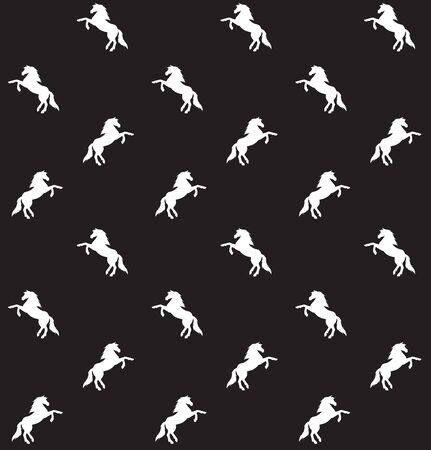 Vector seamless pattern of white unicorn silhouette isolated on black backgroundのイラスト素材