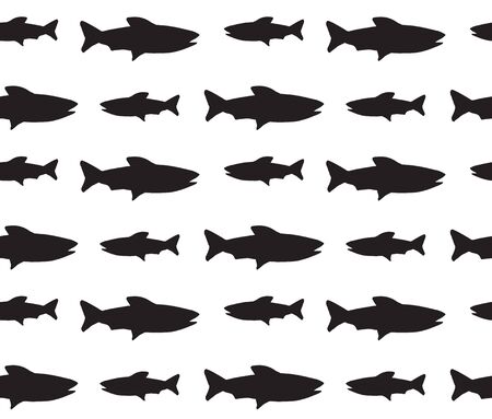 Vector seamless pattern of black fish silhouette isolated on white backgroundのイラスト素材