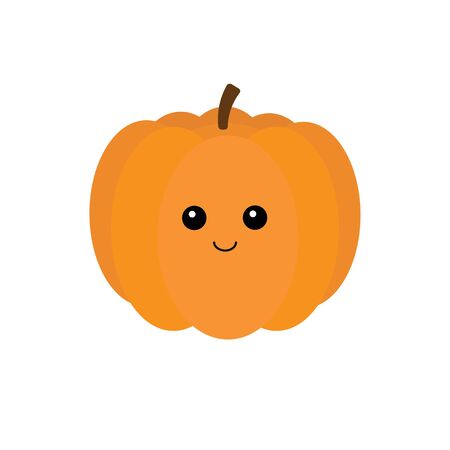 vector cute orange red cartoon smiling pumpkin with face isolated on white backgroundのイラスト素材