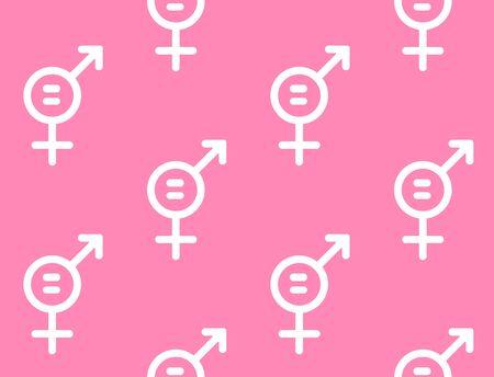 Vector seamless pattern of white woman equality symbol isolated on pink backgroundのイラスト素材