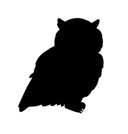 Vector flat black sitting owl silhouette isolated on white backgroundのイラスト素材