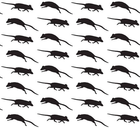 Vector seamless pattern of black rats mice silhouette isolated on white backgroundのイラスト素材
