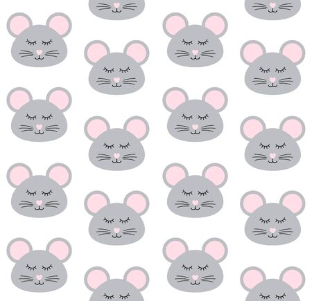 Vector seamless pattern of flat cartoon mouse rat face isolated on white backgroundのイラスト素材