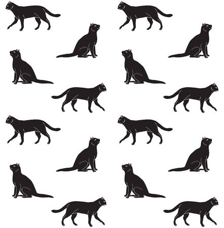 Vector seamless pattern of black hand drawn doodle sketch cats isolated on white backgroundのイラスト素材