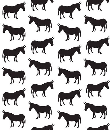 Vector seamless pattern of black donkey silhouette isolated on white backgroundのイラスト素材