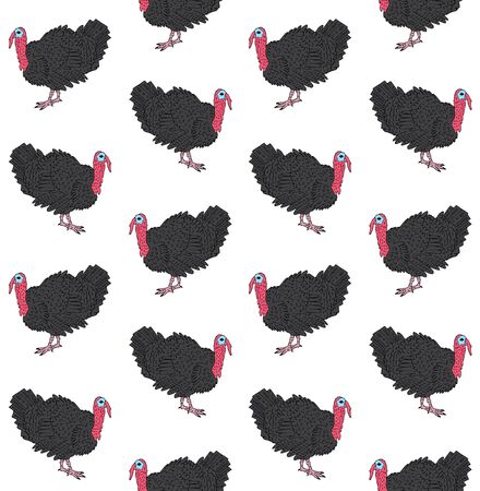 Vector seamless pattern of colored hand drawn sketch turkey isolated on white backgroundのイラスト素材
