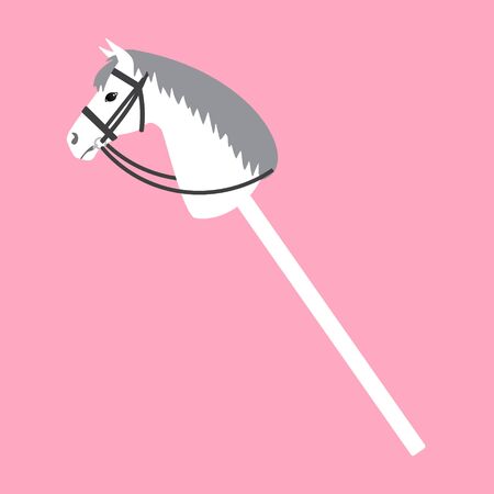 Vector white flat cartoon riding hobby horse toy isolated on pink backgroundのイラスト素材